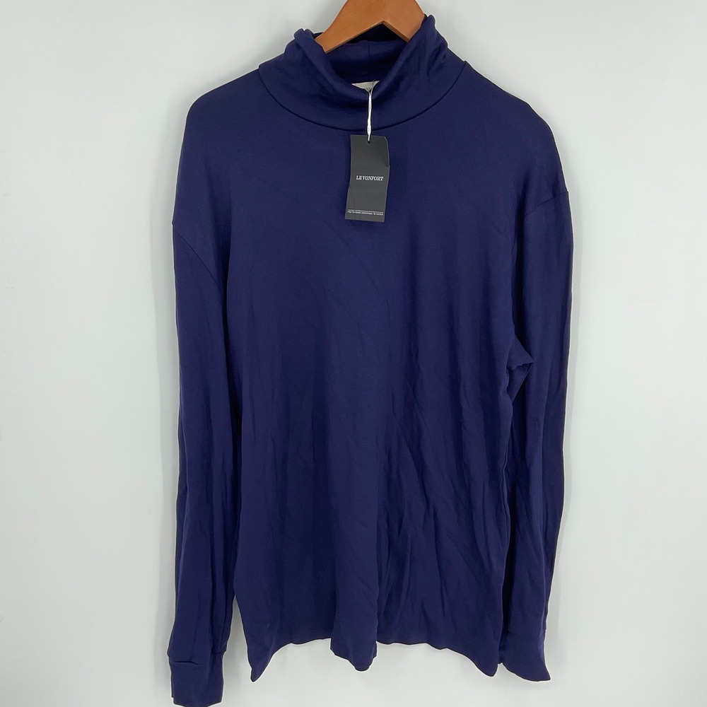 LE VONFORT Navy Blue Long Sleeve Turtleneck Top Shirt XL Cotton Polyester Blend